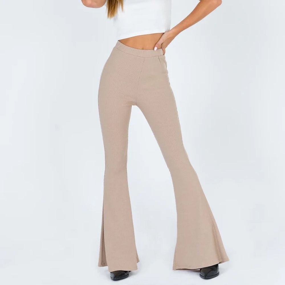 Beige ribbed Rita Roberts flare pants